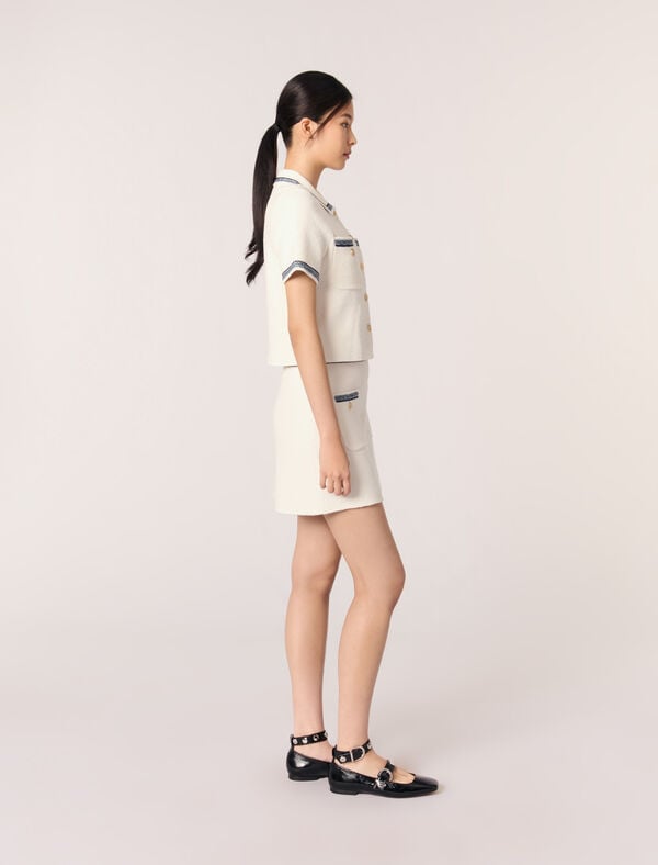 Maje Cardigan Court Et Galons Contrastés Ecru