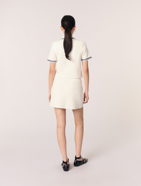 Maje Cardigan Court Et Galons Contrastés Ecru