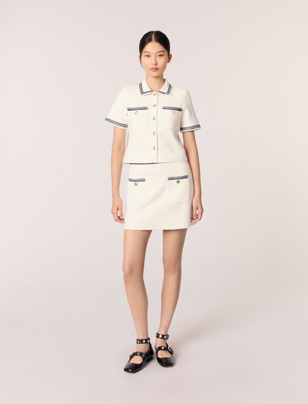 maje Cardigan court et galons contrastés Ecru