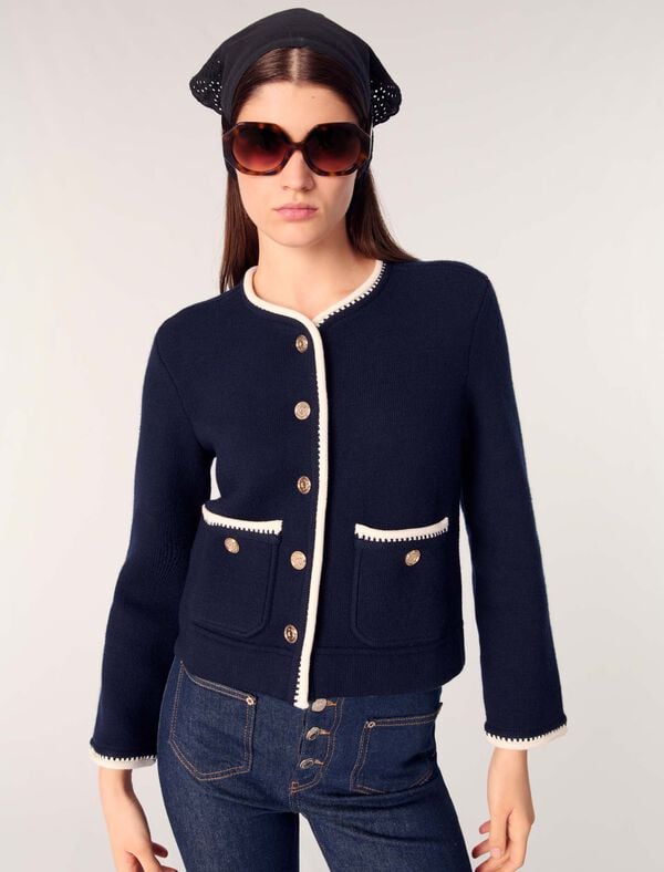 Maje Cardigan En Laine Mélangée Marine