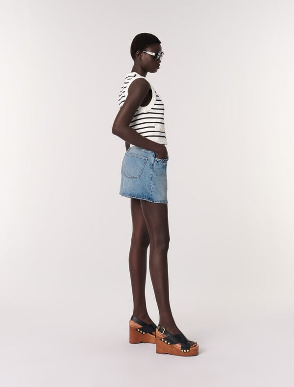 Maje Cardigan Sans Manches à Rayures Marine / Ecru