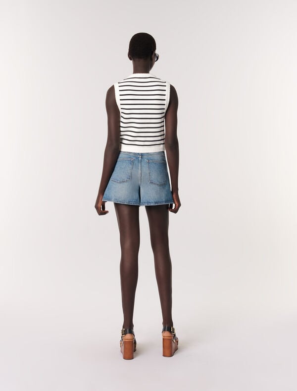 Maje Cardigan Sans Manches à Rayures Marine / Ecru