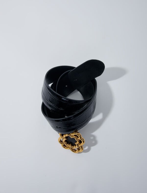 Maje Ceinture Clover En Cuir Effet Croco Noir