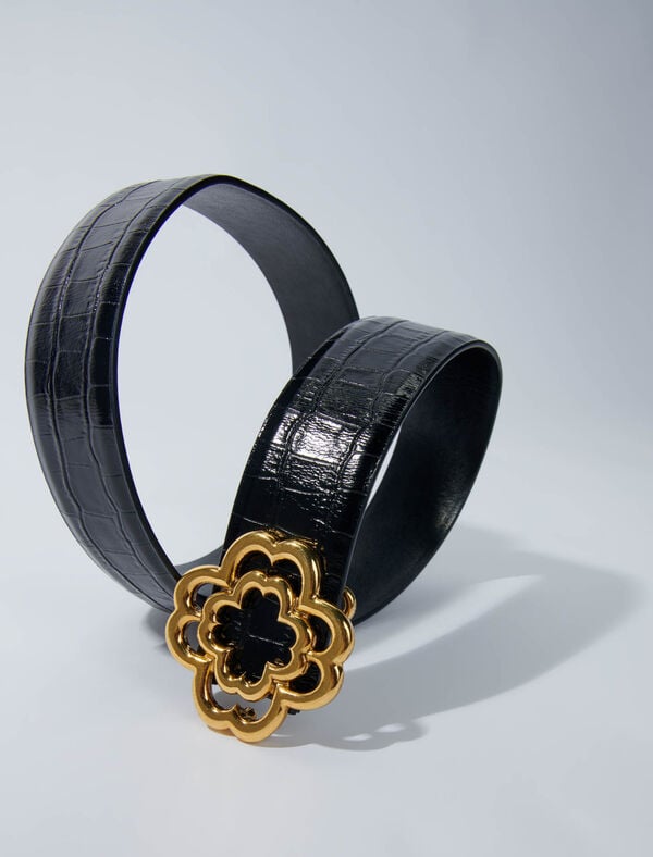 Maje Ceinture Clover En Cuir Effet Croco Noir
