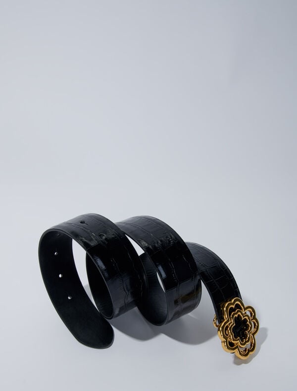 Maje Ceinture Clover En Cuir Effet Croco Noir