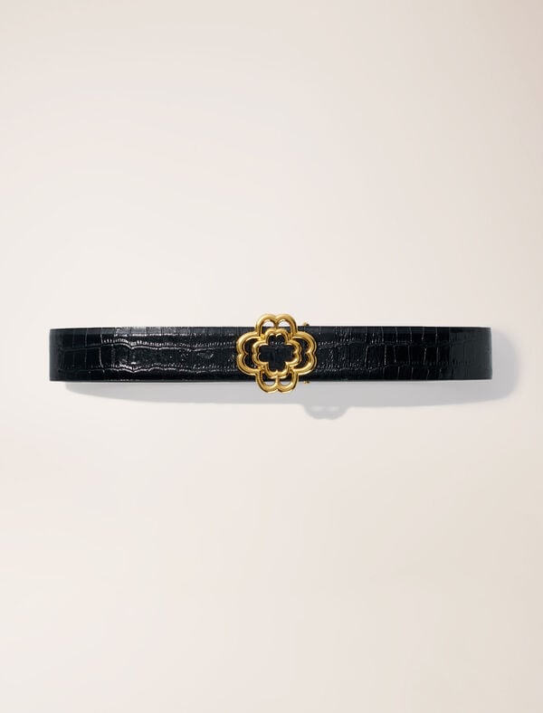 maje Ceinture Clover en cuir effet croco Noir