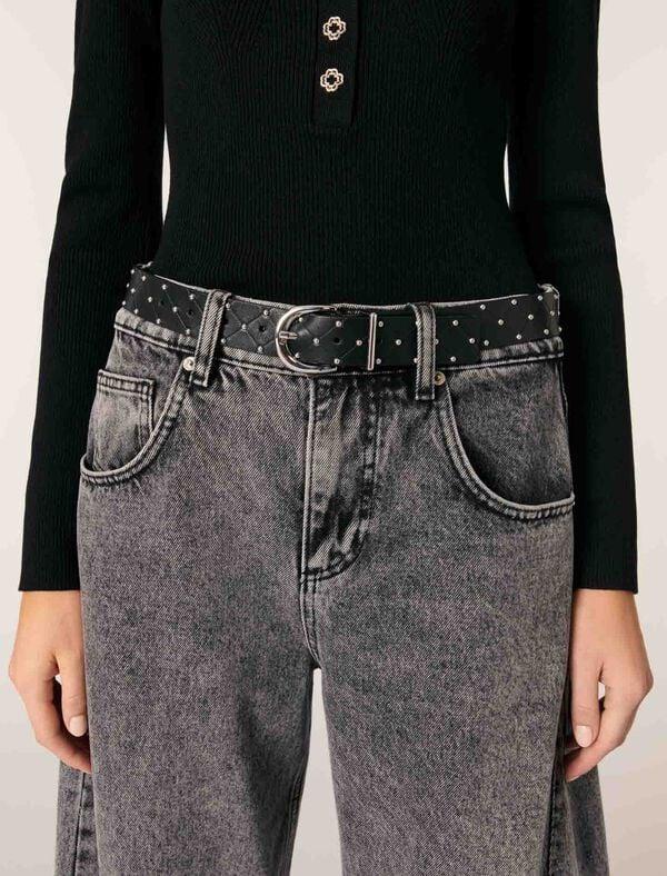 Maje Ceinture En Cuir Matelassé Noir