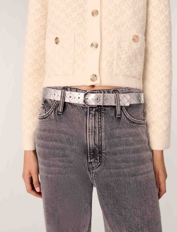 Maje Ceinture En Cuir Métal Matelassé Argent
