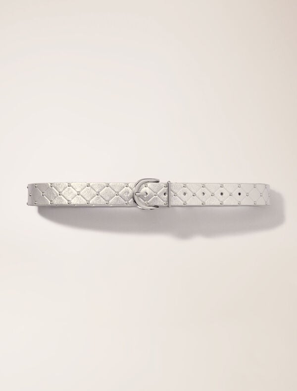 maje Ceinture en cuir métal matelassé Argent