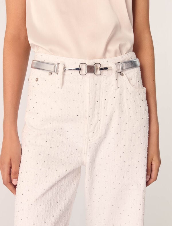 Maje Ceinture En Cuir Métalisé Argent