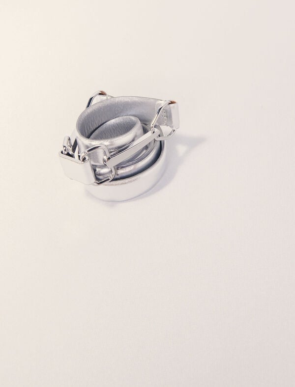 Maje Ceinture En Cuir Métalisé Argent