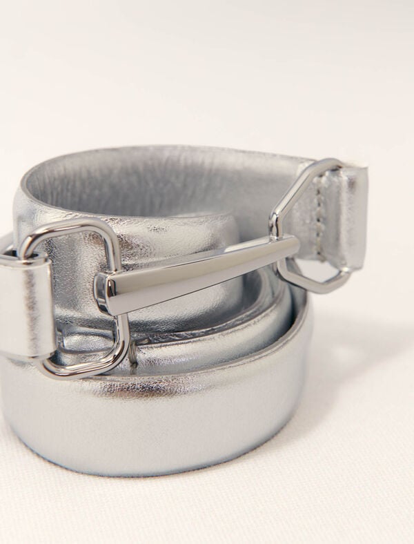 Maje Ceinture En Cuir Métalisé Argent