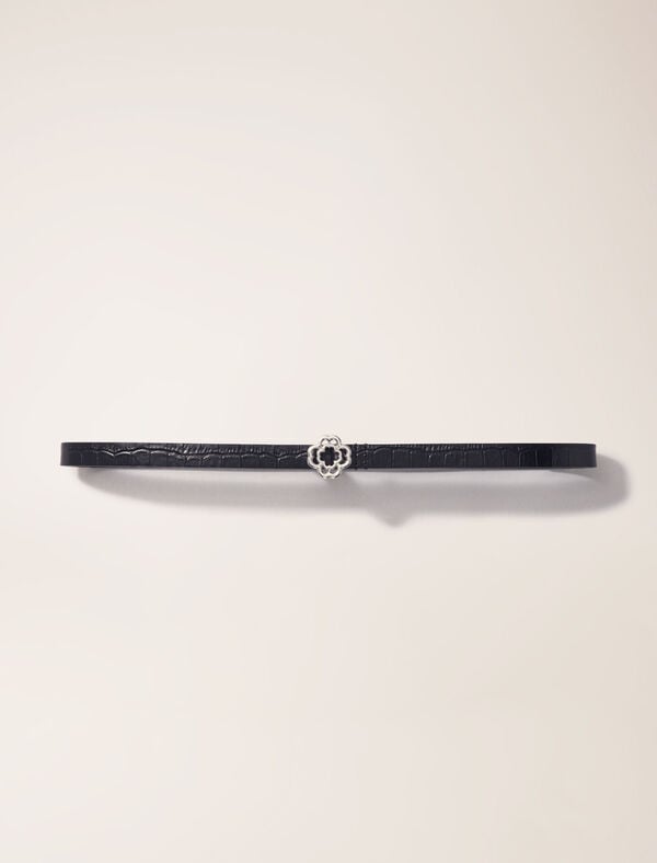 maje Ceinture fine Clover embossé croco Noir