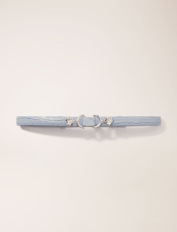 maje Ceinture fine en cuir à mors lion Bleu Ciel