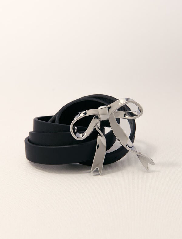 Maje Ceinture Noeud Fine En Cuir Noir
