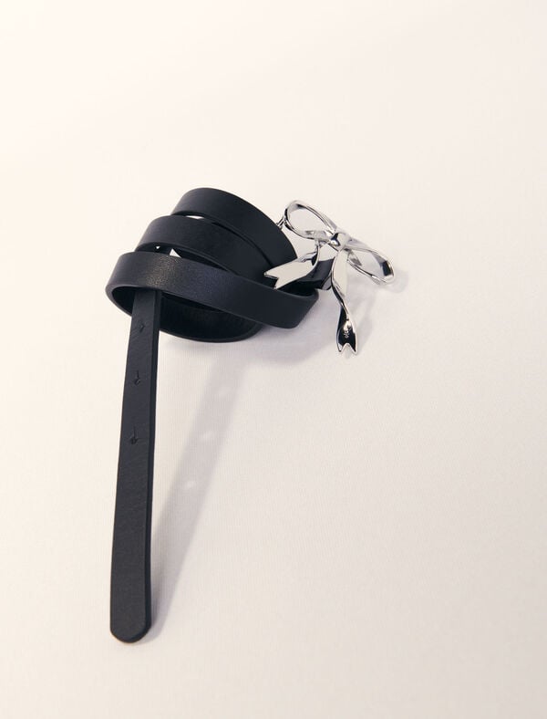Maje Ceinture Noeud Fine En Cuir Noir