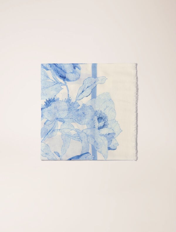 maje Châle 140x140 thème Aquarelle Blanc/Bleu