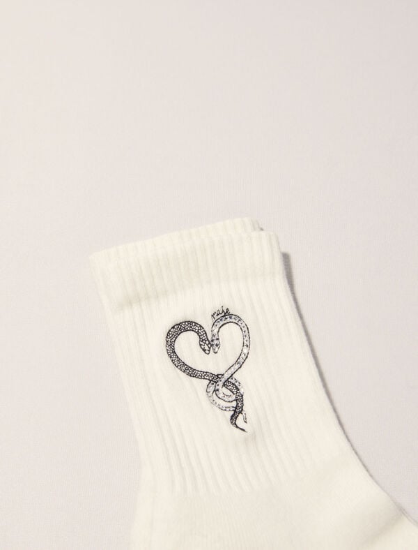 Maje Chaussettes Brodées à Strass Blanc