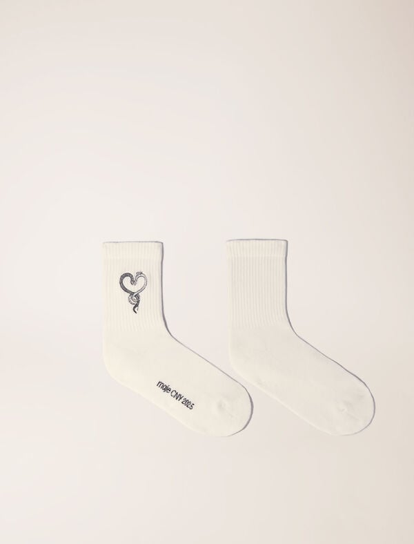 maje Chaussettes brodées à strass Blanc