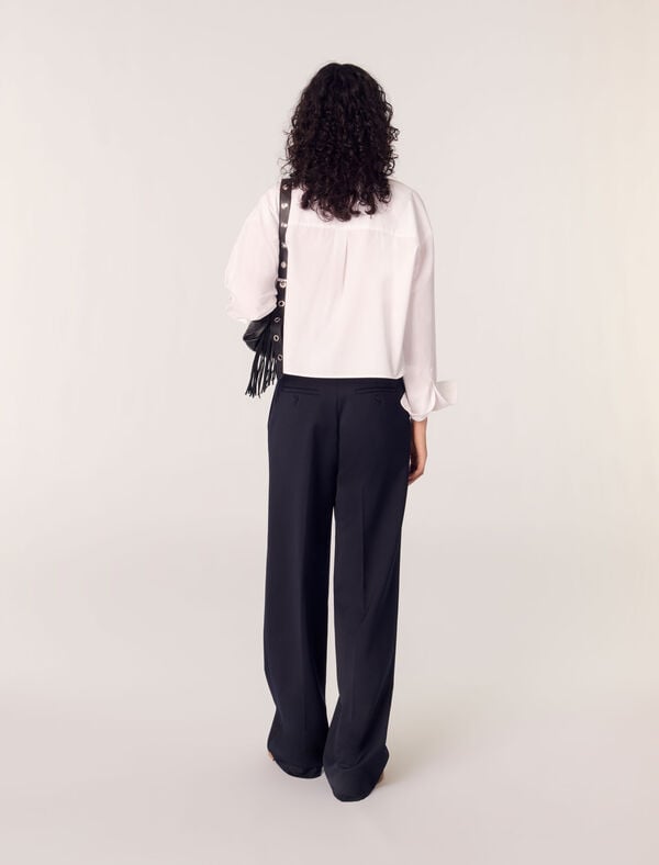 Maje Chemise Courte à Col Brodé Blanc