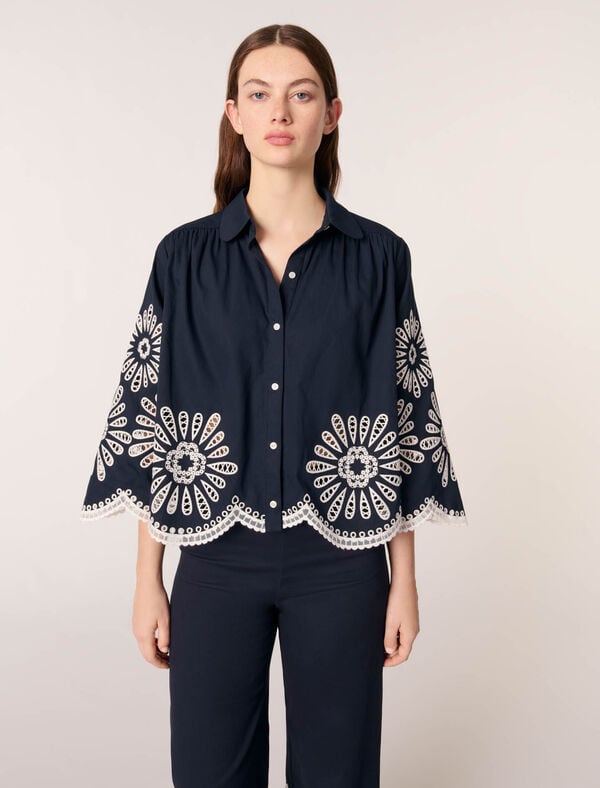 Maje Chemise Courte Avec Détails Crochet Marine