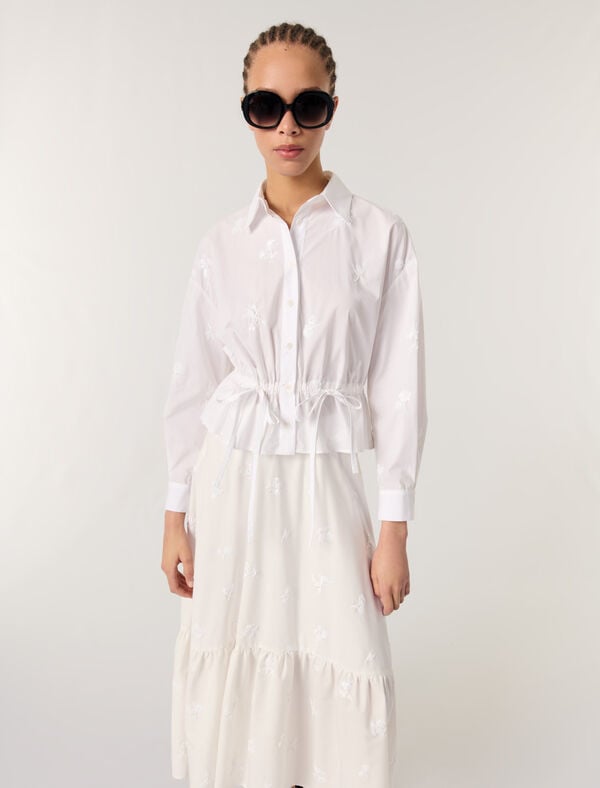 Maje Chemise Courte Brodée Blanc