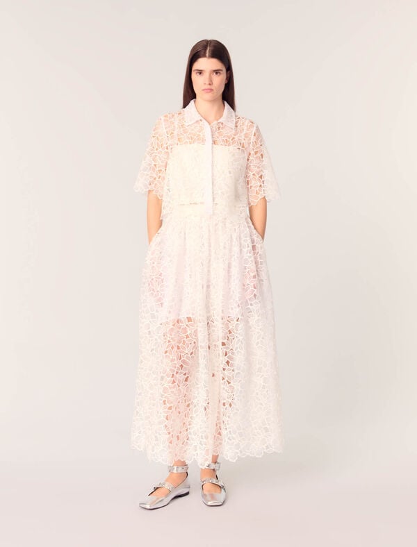 maje Chemise courte en guipure à fleurs Blanc