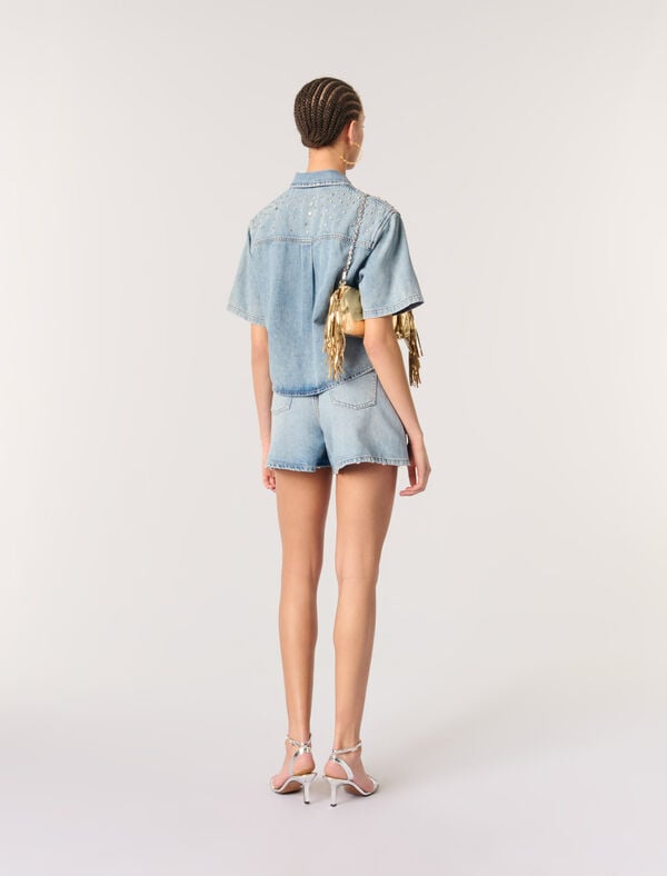 Maje Chemise En Denim à Studs Bleu