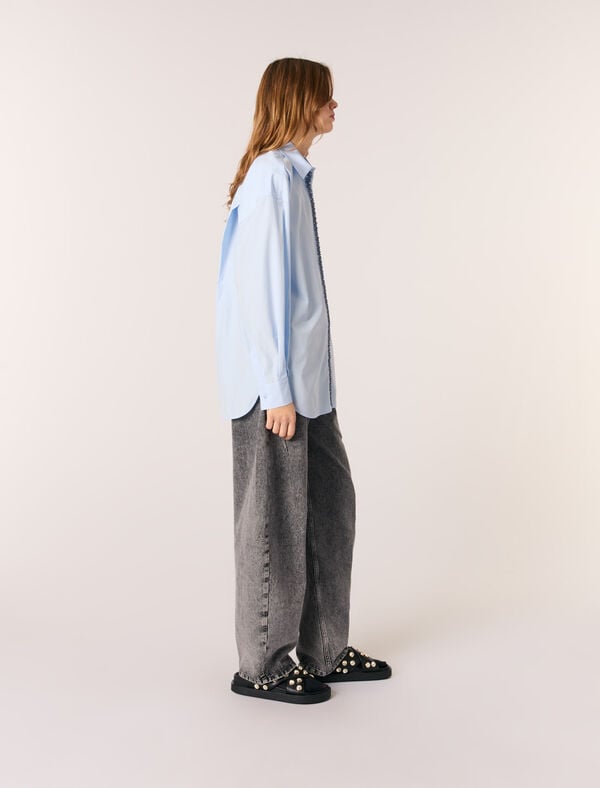 Maje Chemise En Popeline Avec Strass Bleu