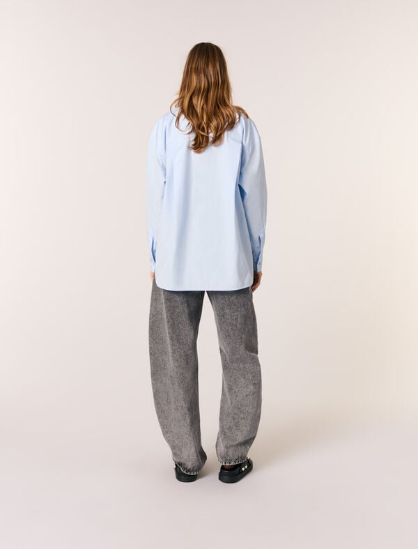 Maje Chemise En Popeline Avec Strass Bleu