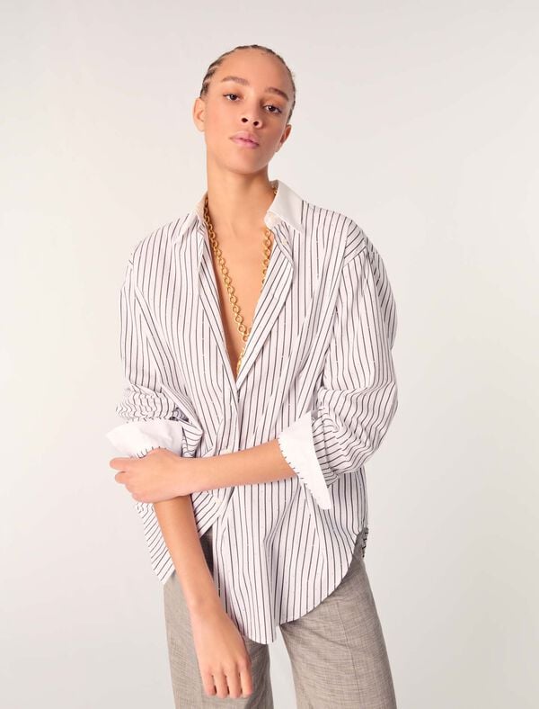 Maje Chemise Strassée à Rayures Rayure Noir / Blanc