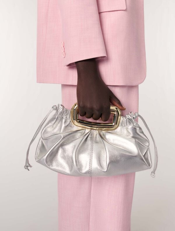 Maje Clutch Cuir Métal Et Poignée Métal Argent