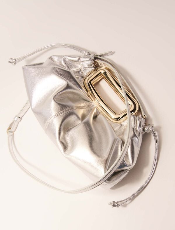 Maje Clutch Cuir Métal Et Poignée Métal Argent