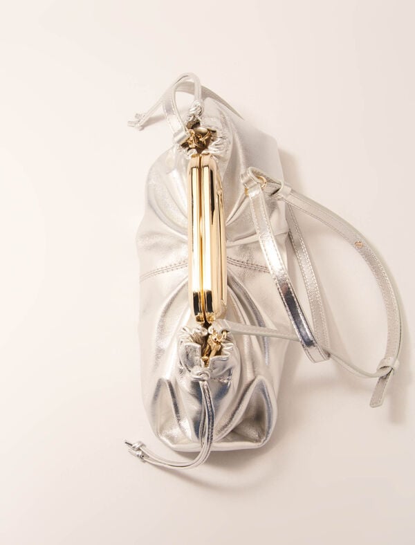Maje Clutch Cuir Métal Et Poignée Métal Argent