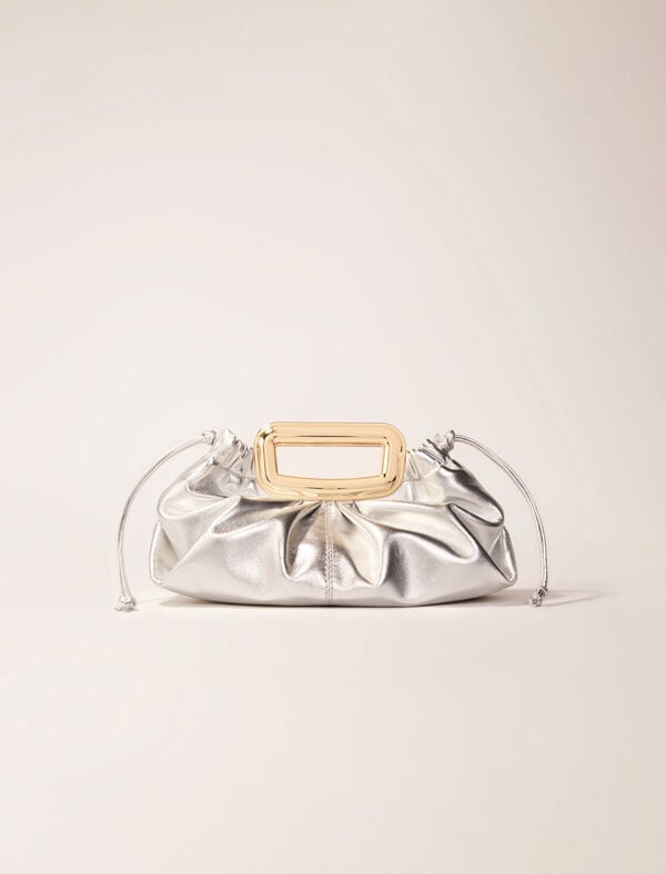 maje Clutch cuir métal et poignée métal Argent