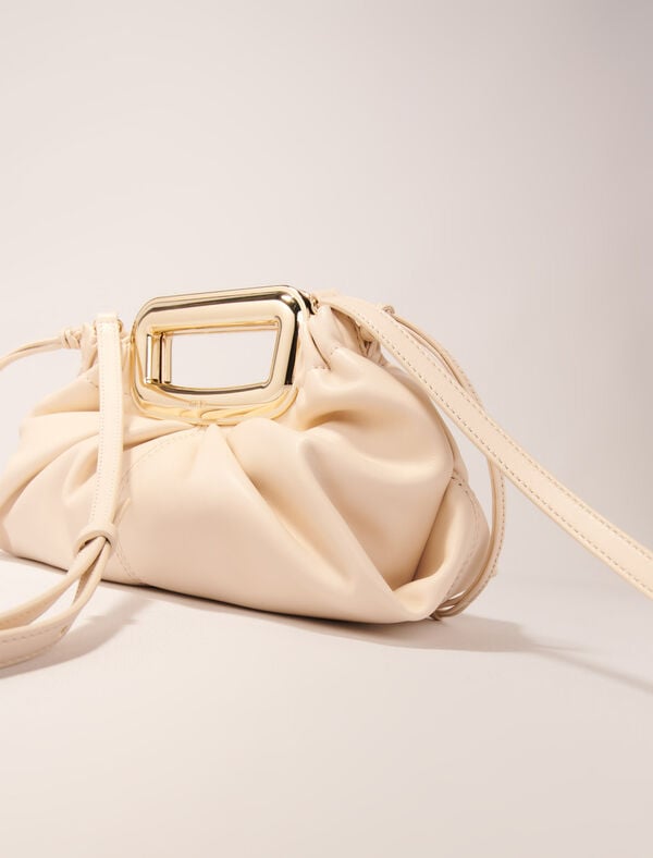 Maje Clutch En Cuir Et Poignée Métal Ecru