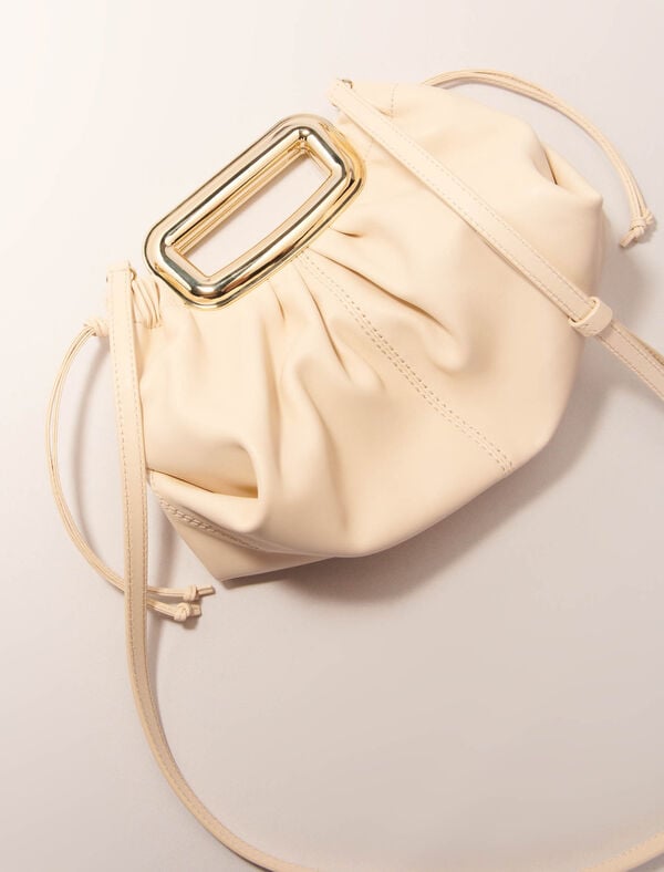 Maje Clutch En Cuir Et Poignée Métal Ecru