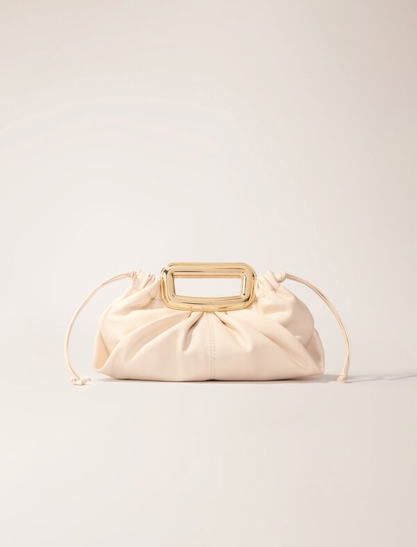 maje Clutch en cuir et poignée métal Ecru