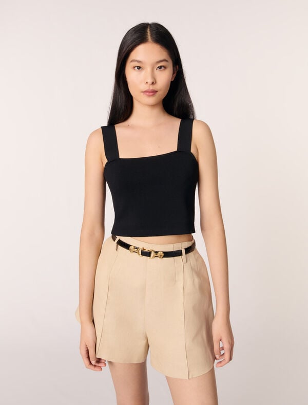 Maje Crop Top En Maille à Bretelles Noir