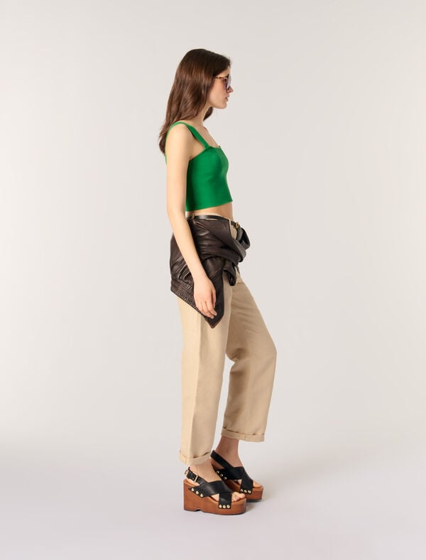 Maje Crop Top En Maille Vert