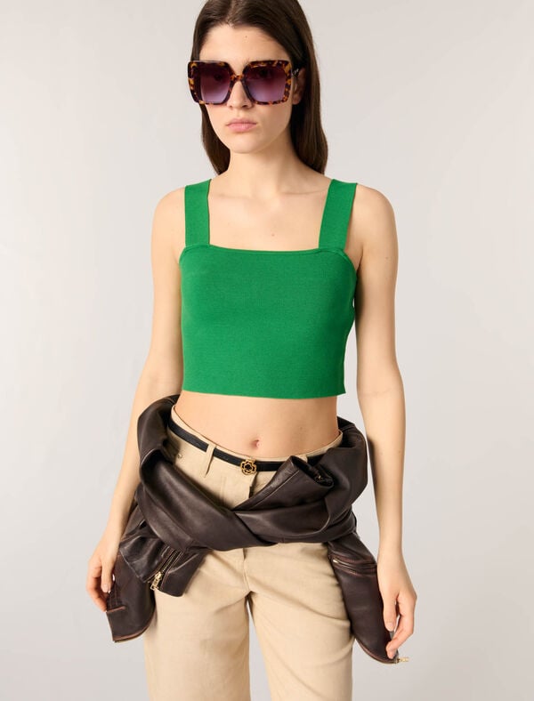 Maje Crop Top En Maille Vert