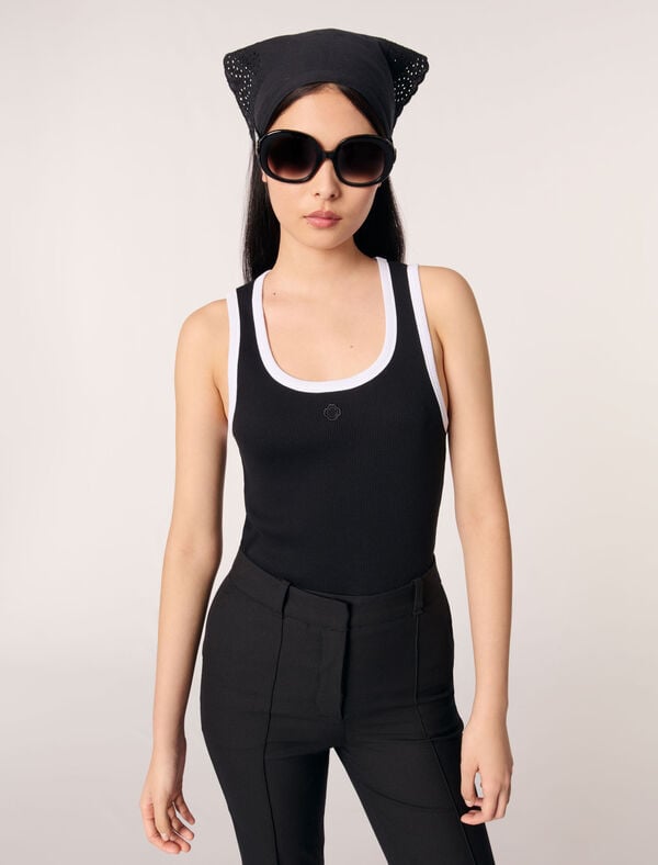 Maje Débardeur Côtelé Noir / Blanc