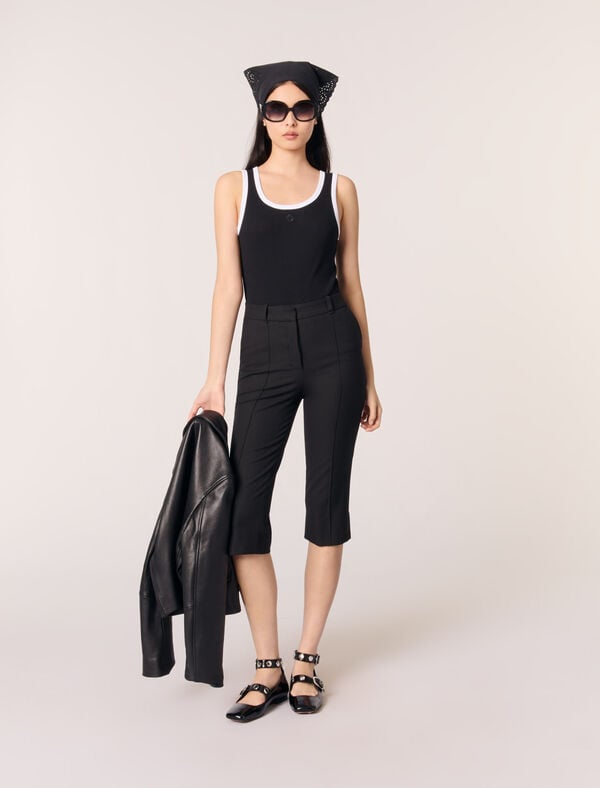 maje Débardeur côtelé Noir / blanc