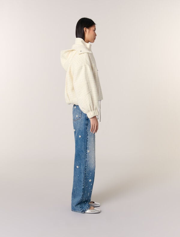 Maje Doudoune En Tweed Ecru