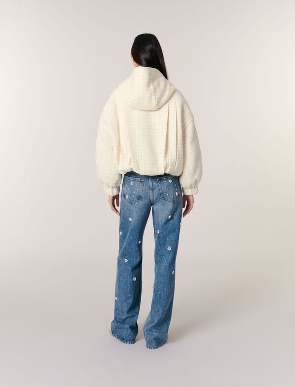 Maje Doudoune En Tweed Ecru