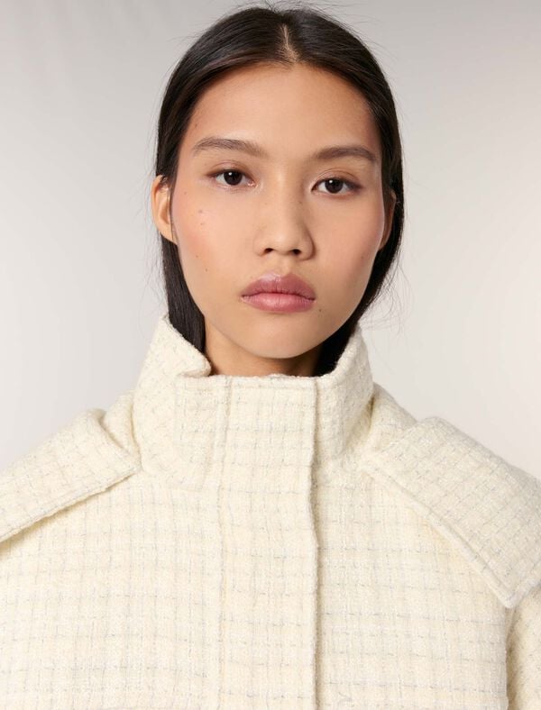 Maje Doudoune En Tweed Ecru