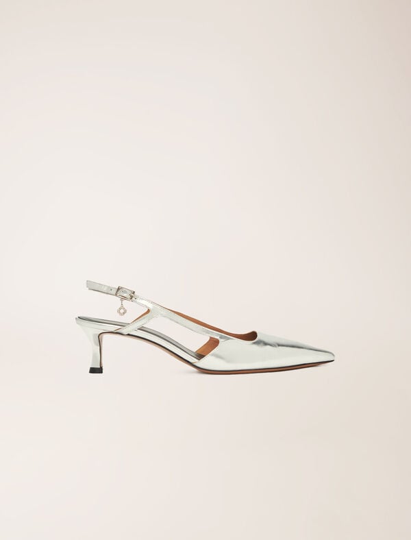 maje Escarpins à brides en cuir argenté Argent