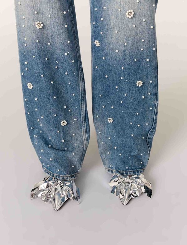 Maje Escarpins En Cuir Et Détail Nœud Argent