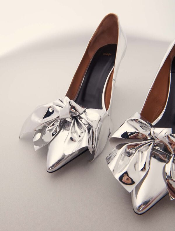 Maje Escarpins En Cuir Et Détail Nœud Argent
