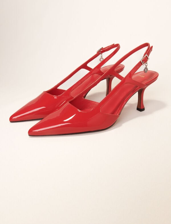 Maje Escarpins Slingback En Cuir Vernis Rouge